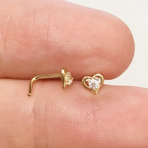 14kt Gold Hollow Heart Nose L Bend 20G-My Body Piercing Jewellery