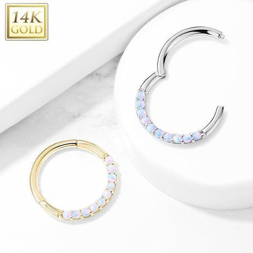 14kt Gold Opal Paved Hinged Ring 16G-My Body Piercing Jewellery