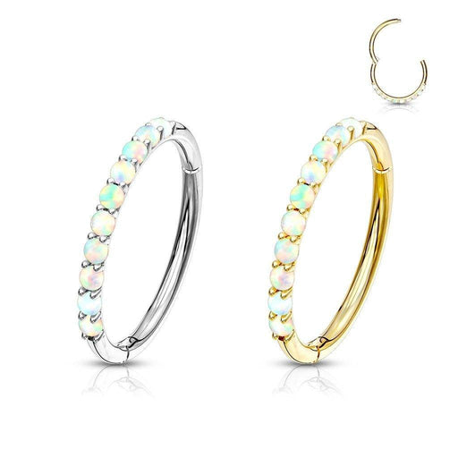 14kt Gold Opal Side Paved Hinged Ring 16G-My Body Piercing Jewellery