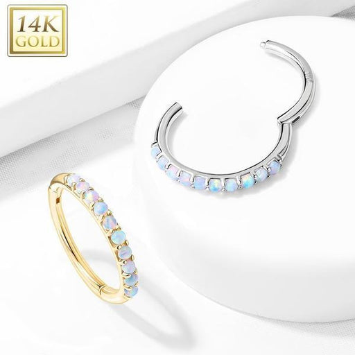 14kt Gold Opal Side Paved Hinged Ring 16G-My Body Piercing Jewellery