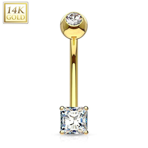 14kt Yellow Gold Square Gem Belly Bar 14G-My Body Piercing Jewellery