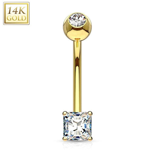 14kt Yellow Gold Square Gem Belly Bar 14G