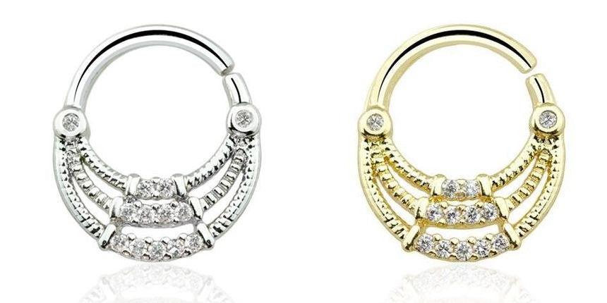 Body Jewelry - Triple Layer Gem Twist Ring 16G