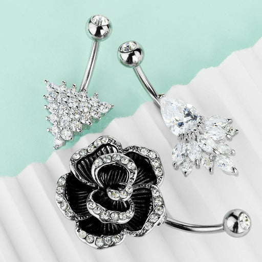 3pc Flower Sparkle Belly Bars 14G