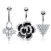 3pc Flower Sparkle Belly Bars 14G