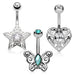 3pc Star Heart Butterfly Belly Bars 14G