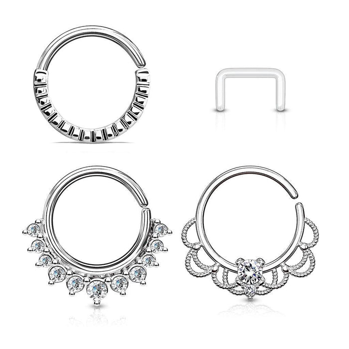 3pc Twist Rings and Retainer 16G