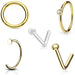 Set of gold nose rings on a white background