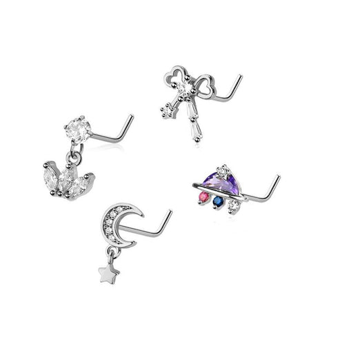 4pc Nose L Bend 20G Bow & Moon