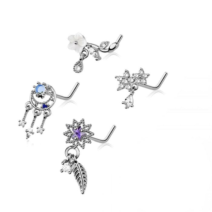 4pc Nose L Bend 20G Dreamcatcher & Stars