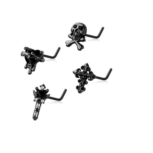 4pc Nose L Bend 20G Gothic Skull