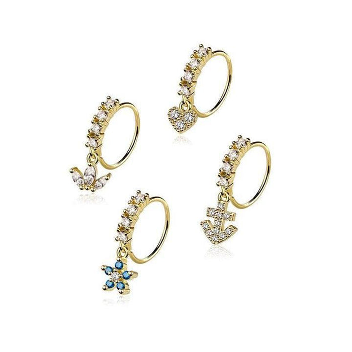 4pc Nose Ring 20G Anchor & Flower