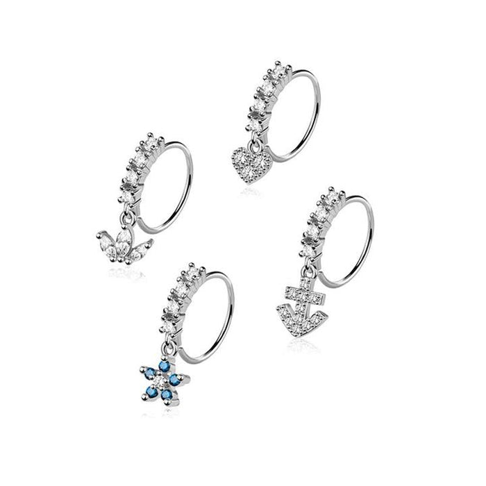 4pc Nose Ring 20G Anchor & Flower