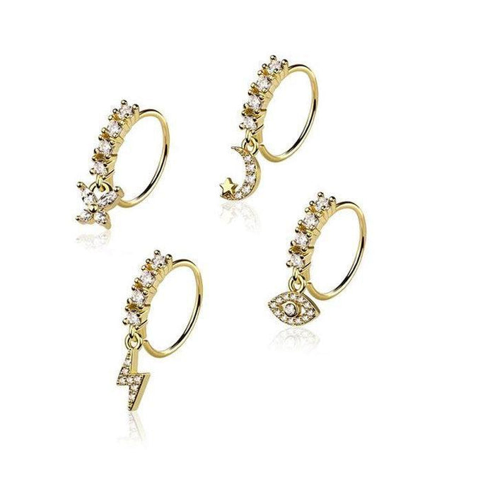 4pc Nose Ring 20G Moon & Lightning