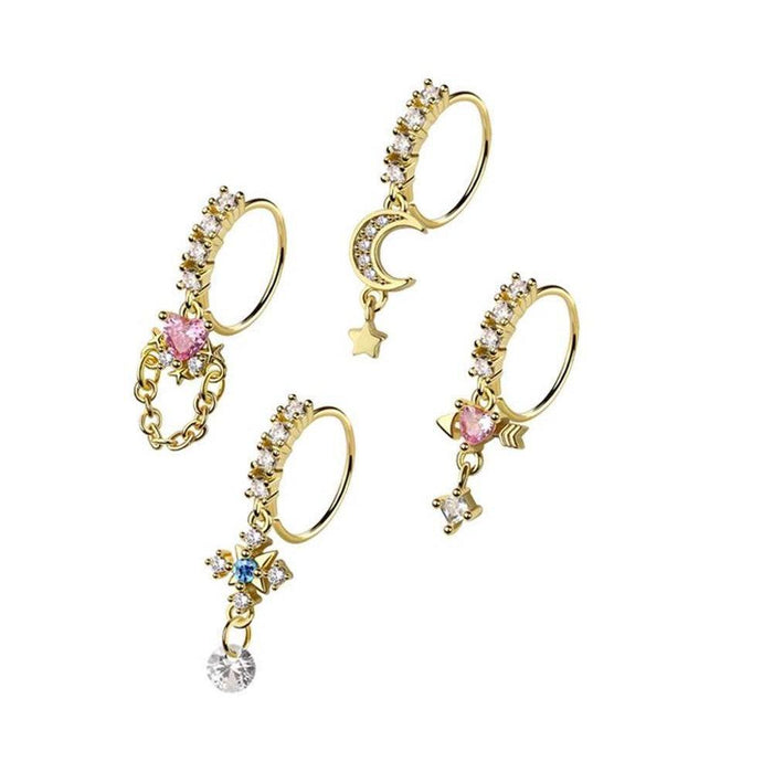 4pc Nose Ring 20G Moon & Stars