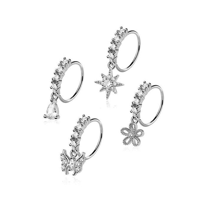 4pc Nose Ring 20G Starburst & Flower