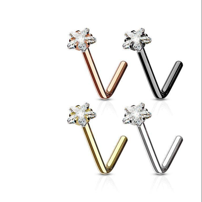 4pc Prong Gem Nose L Bend and Retainer 20G