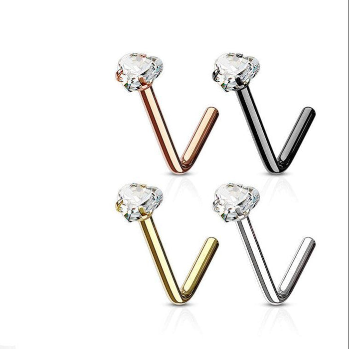 4pc Prong Gem Nose L Bend and Retainer 20G