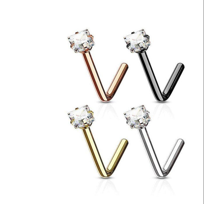 4pc Prong Gem Nose L Bend and Retainer 20G