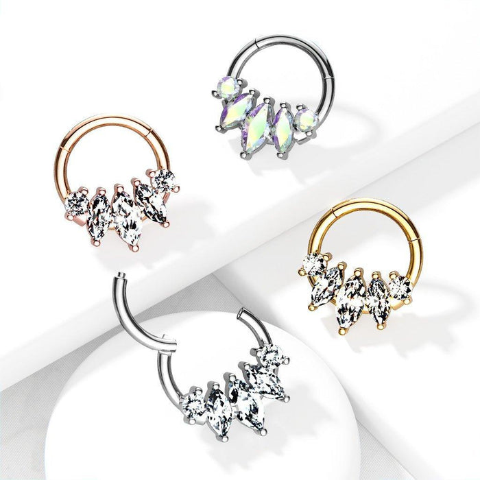 5 Marquise Gem Hinged Ring 16G 8mm