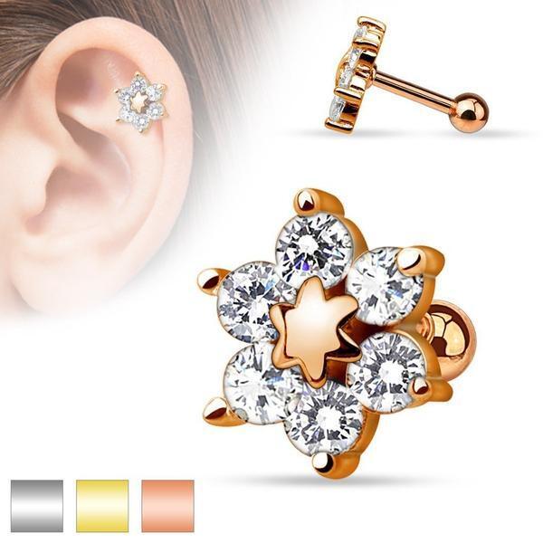 6 Gem Flower Cartilage Bar 16G