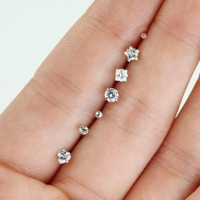 6pc Gem Nose L Bend and Retainer 20G