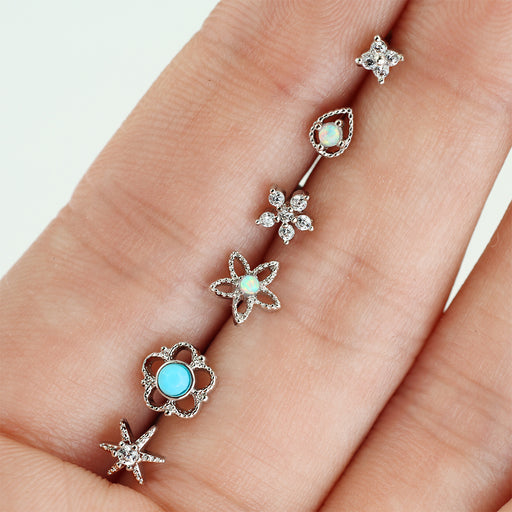 6pc turquoise and opal L bend 20G nose stud set with retainer – Totally Pierced