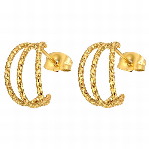 Pair of gold hoop earrings on a white background