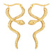 Gold snake-shaped earrings on a white background