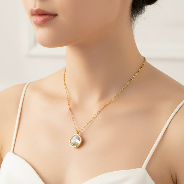18kt Gold Plated Square Gem Necklace