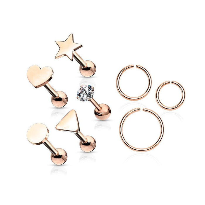 8pc Cartilage Bar and Ring Pack 16G