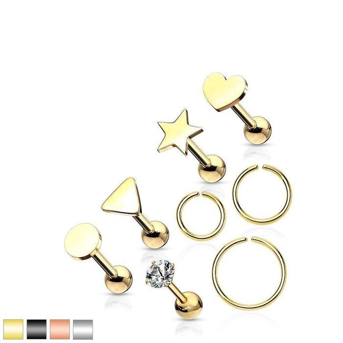 8pc Cartilage Bar and Ring Pack 16G