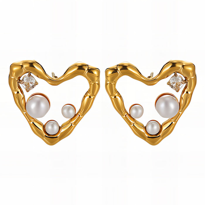 18kt Gold Plated Pearl Heart Earrings