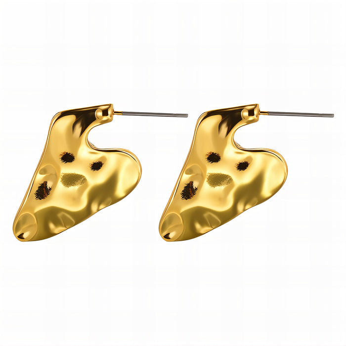 Gold earrings with a unique design on a white background