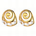 Gold spiral earrings with pearl accents on a white background