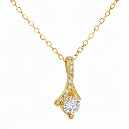 Gold necklace with a pendant on a white background