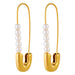 Gold earrings with pearl beads on a white background