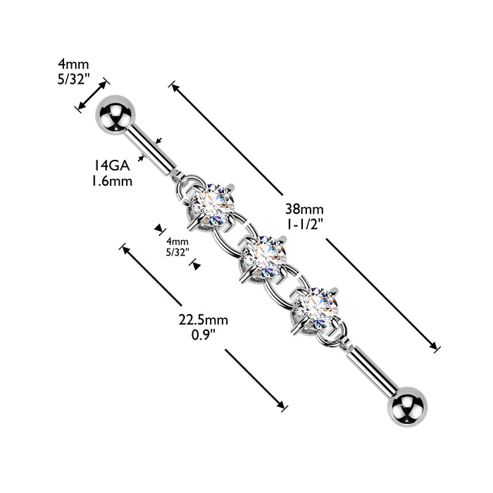 Triple Gem Connector Industrial Bar 14G