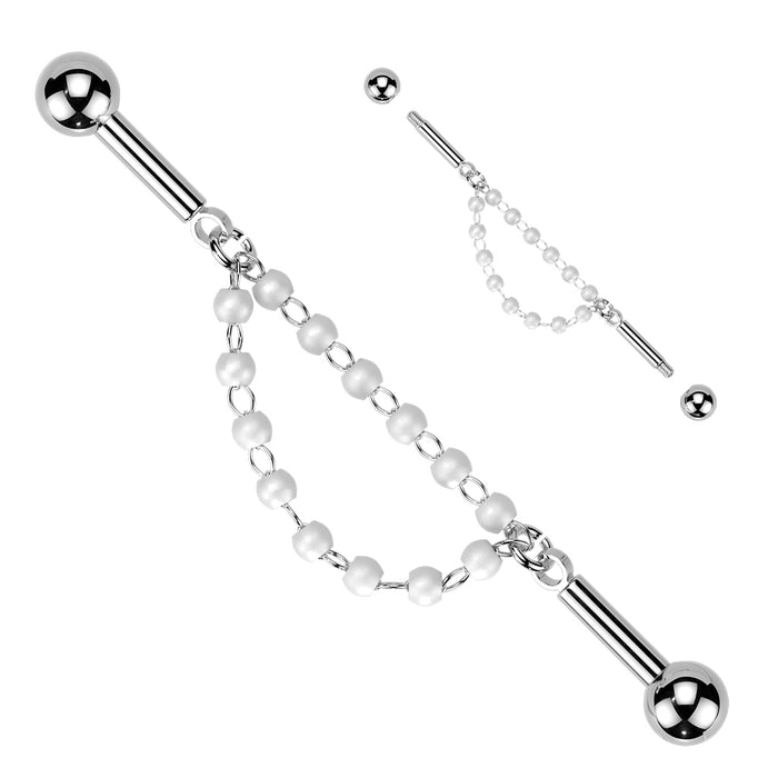 Double Pearl Connector Industrial Bar 14G