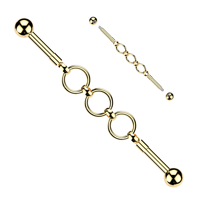 Triple Ring Connector Industrial Bar 14G