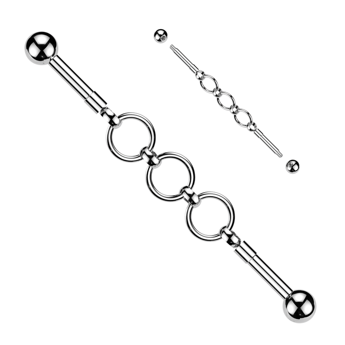 Triple Ring Connector Industrial Bar 14G