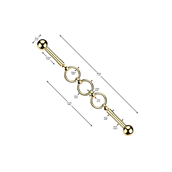 Triple Ring Connector Industrial Bar 14G