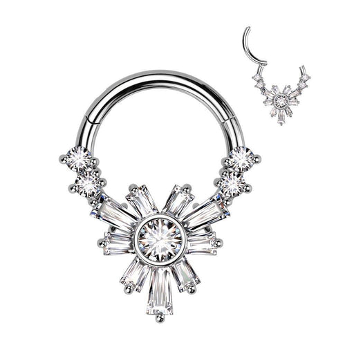 Baguette Flower Hinged Ring 16G