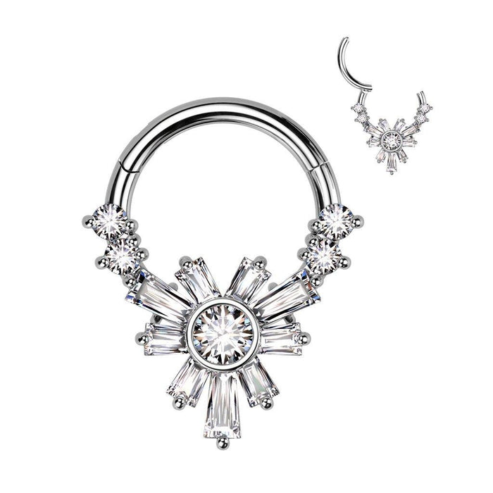 Baguette Flower Hinged Ring 16G