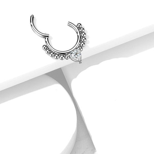 Beaded Heart Hinged Ring 16G