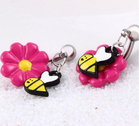 Bee and Flower Belly Bar 14G