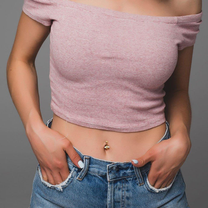 Bee and Flower Belly Bar 14G