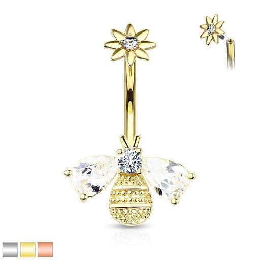 Bee and Flower Belly Bar 14G