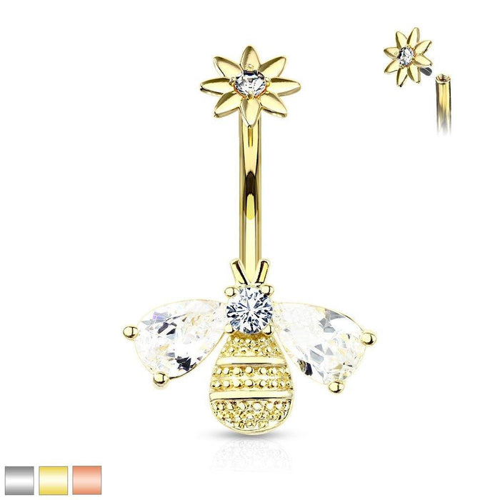 Bee and Flower Belly Bar 14G