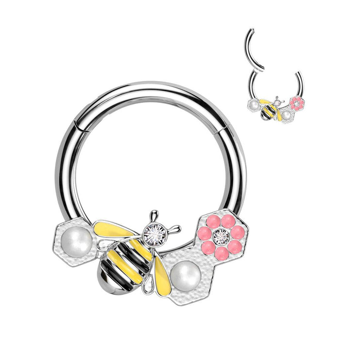 Bee and Flower Hinged Ring 16G